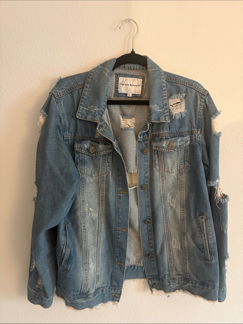 Light Blue Distressed Denim Jacket -
